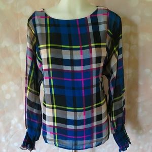 Vince Camuto Plaid Print Blouson Top